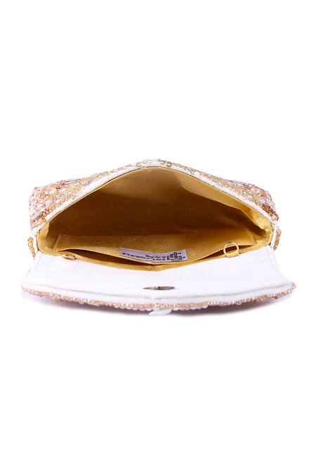 The Purple Sack_Peach Crystals, Beads Embroidered Clutch _at_Aza_Fashions