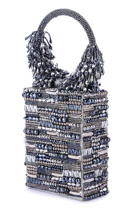 Buy The Purple Sack Grey Crystals, Beads Embroidered Clutch Online at Aza Fashions Buy_The Purple Sack_Grey Crystals, Beads Embroidered Clutch _Online_at_Aza_Fashions