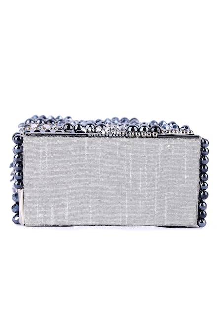 Shop The Purple Sack Grey Crystals, Beads Embroidered Clutch Online at Aza Fashions Shop_The Purple Sack_Grey Crystals, Beads Embroidered Clutch _Online_at_Aza_Fashions