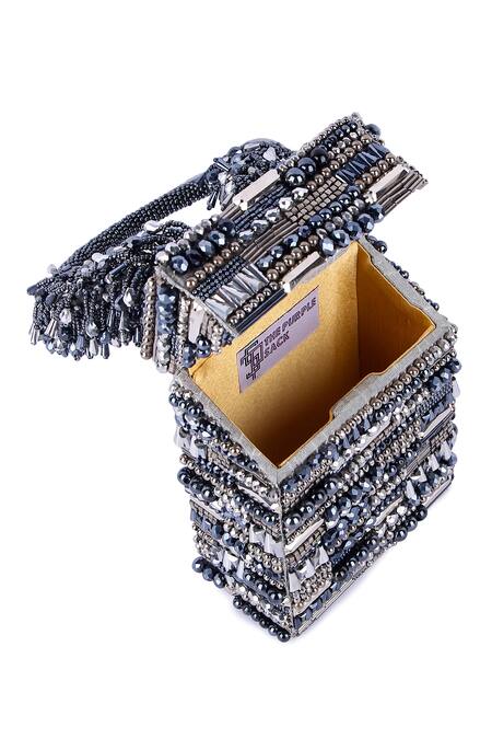 The Purple Sack Grey Crystals, Beads Embroidered Clutch at Aza Fashions The Purple Sack_Grey Crystals, Beads Embroidered Clutch _at_Aza_Fashions