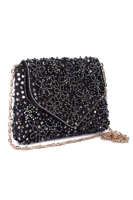 The Purple Sack Black Cut Work, Mirrors, Beads Cutdana Hand Embroidered Clutch at Aza Fashions The Purple Sack_Black Cut Work, Mirrors, Beads Cutdana Hand Embroidered Clutch _at_Aza_Fashions