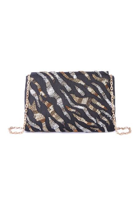 Shop The Purple Sack Black Sequins, Beads Work Clutch Bag at Aza Fashions Shop_The Purple Sack_Black Sequins, Beads Work Clutch Bag _at_Aza_Fashions