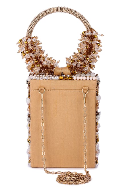 Shop The Purple Sack Gold Crystals, Stones, Beads And Embroidered Clutch at Aza Fashions Shop_The Purple Sack_Gold Crystals, Stones, Beads And Embroidered Clutch _at_Aza_Fashions