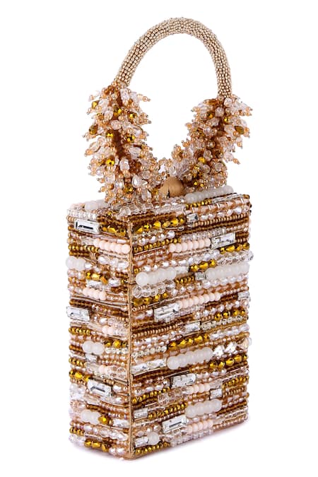 The Purple Sack Gold Crystals, Stones, Beads And Embroidered Clutch Online at Aza Fashions The Purple Sack_Gold Crystals, Stones, Beads And Embroidered Clutch _Online_at_Aza_Fashions