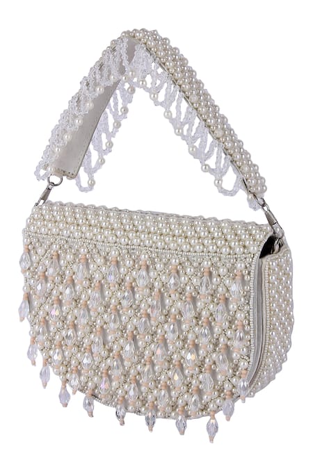 The Purple Sack White Bead Embroidered Clutch Bag 