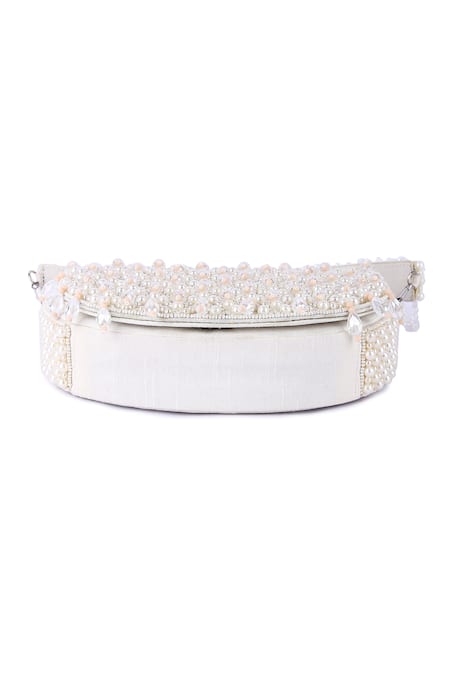 The Purple Sack_White Bead Embroidered Clutch Bag _Online_at_Aza_Fashions
