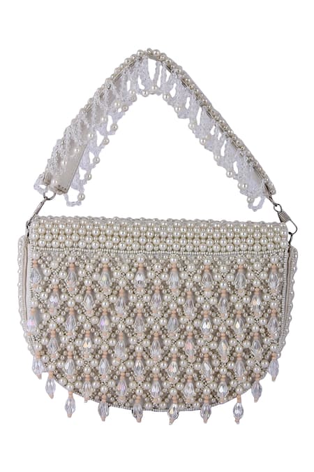 Shop_The Purple Sack_White Bead Embroidered Clutch Bag _Online_at_Aza_Fashions