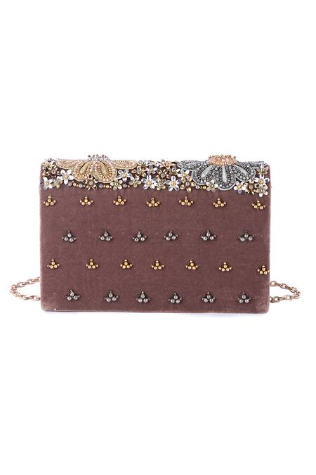 Shop_The Purple Sack_Multi Color Bead Flower Embroidered Clutch _at_Aza_Fashions