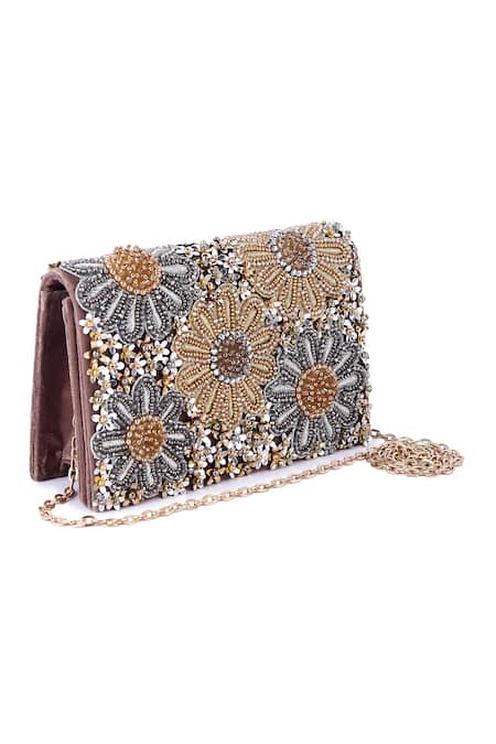Shop_The Purple Sack_Multi Color Bead Flower Embroidered Clutch _Online_at_Aza_Fashions