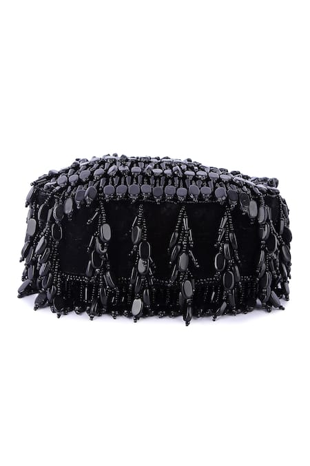 Shop_The Purple Sack_Black Bead Tassel Moon Shaped Clutch _Online_at_Aza_Fashions