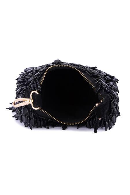 The Purple Sack_Black Bead Tassel Moon Shaped Clutch _at_Aza_Fashions