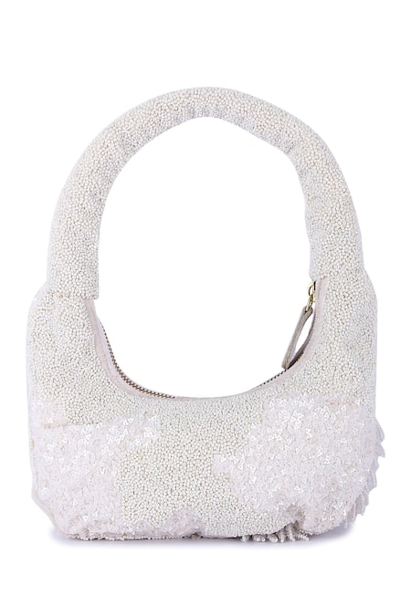 Shop The Purple Sack White Sequins, Beads Applique Embroidered Clutch at Aza Fashions Shop_The Purple Sack_White Sequins, Beads Applique Embroidered Clutch _at_Aza_Fashions