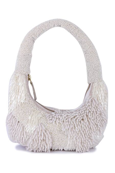 The Purple Sack White Sequins, Beads Applique Embroidered Clutch Online at Aza Fashions The Purple Sack_White Sequins, Beads Applique Embroidered Clutch _Online_at_Aza_Fashions