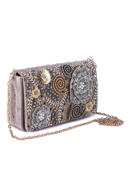 Shop The Purple Sack Grey Beads, Sequins And Work Clutch Bag Online at Aza Fashions Shop_The Purple Sack_Grey Beads, Sequins And Work Clutch Bag _Online_at_Aza_Fashions