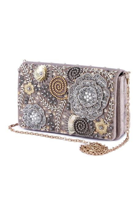 The Purple Sack Grey Beads, Sequins And Work Clutch Bag at Aza Fashions The Purple Sack_Grey Beads, Sequins And Work Clutch Bag _at_Aza_Fashions