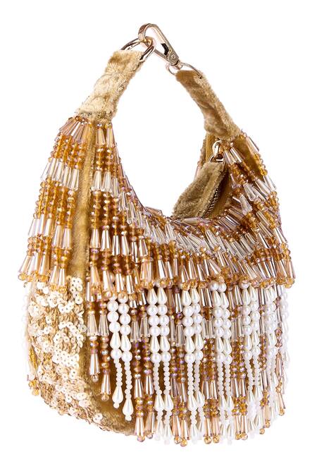 The Purple Sack Peach Sequins, Beads Moon Shaped Embroidered Clutch Online at Aza Fashions The Purple Sack_Peach Sequins, Beads Moon Shaped Embroidered Clutch _Online_at_Aza_Fashions