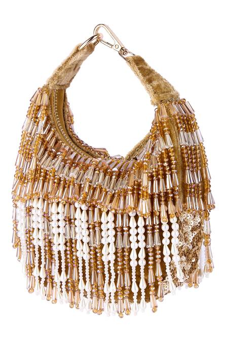 Buy The Purple Sack Peach Sequins, Beads Moon Shaped Embroidered Clutch Online at Aza Fashions Buy_The Purple Sack_Peach Sequins, Beads Moon Shaped Embroidered Clutch _Online_at_Aza_Fashions