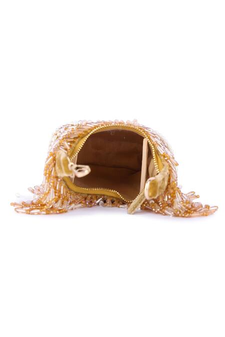 The Purple Sack Peach Sequins, Beads Moon Shaped Embroidered Clutch at Aza Fashions The Purple Sack_Peach Sequins, Beads Moon Shaped Embroidered Clutch _at_Aza_Fashions