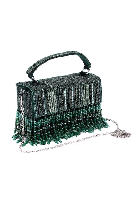 Buy Emerald Green Sequin Hand Embroidered Clutch by The Purple Sack ...