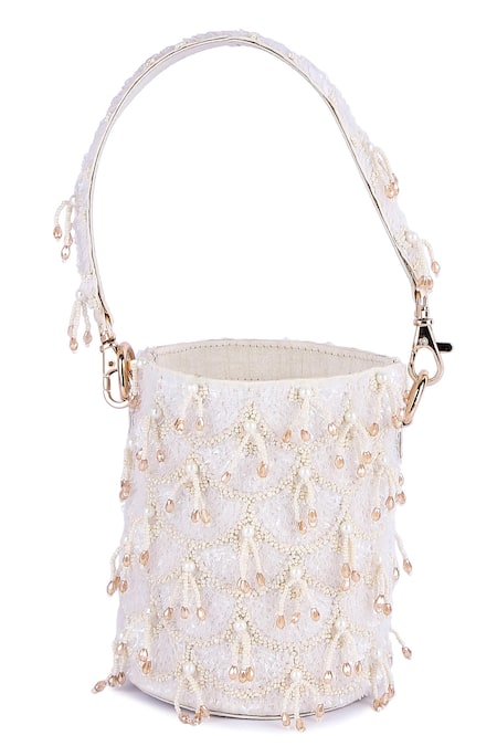 Shop_The Purple Sack_White Sequin Scallop Embroidered Potli _at_Aza_Fashions