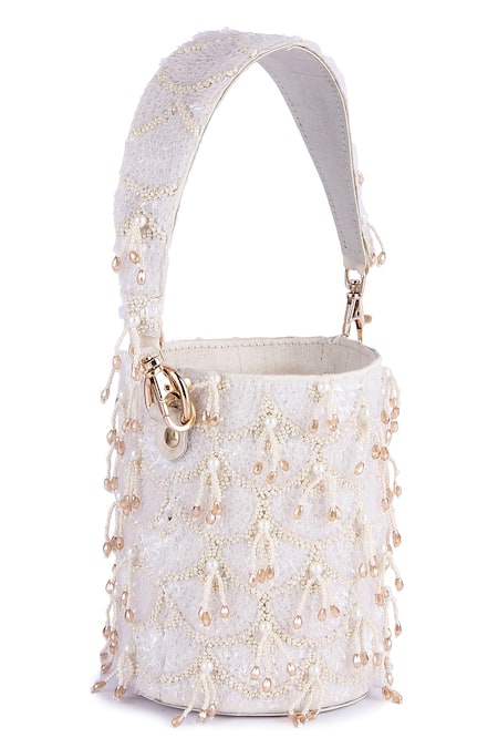 The Purple Sack_White Sequin Scallop Embroidered Potli _Online_at_Aza_Fashions