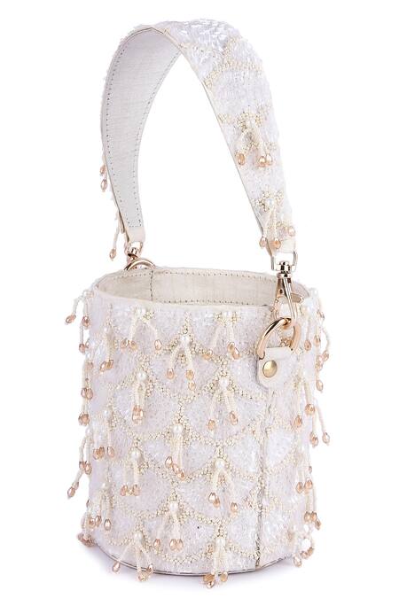 Buy_The Purple Sack_White Sequin Scallop Embroidered Potli _Online_at_Aza_Fashions