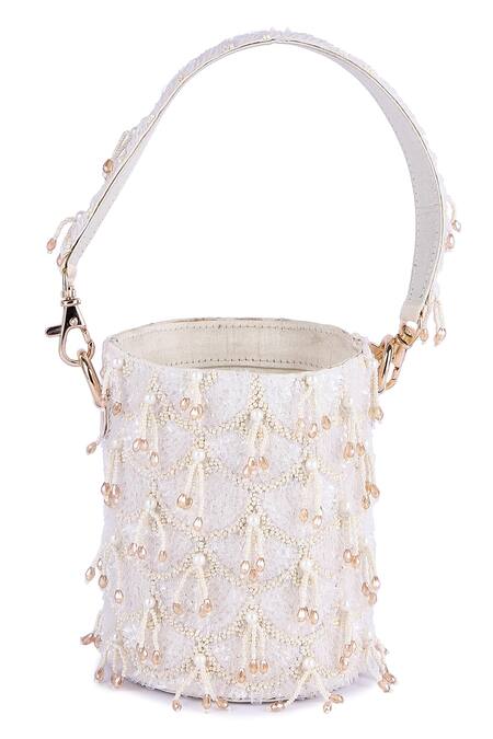 Shop_The Purple Sack_White Sequin Scallop Embroidered Potli _Online_at_Aza_Fashions