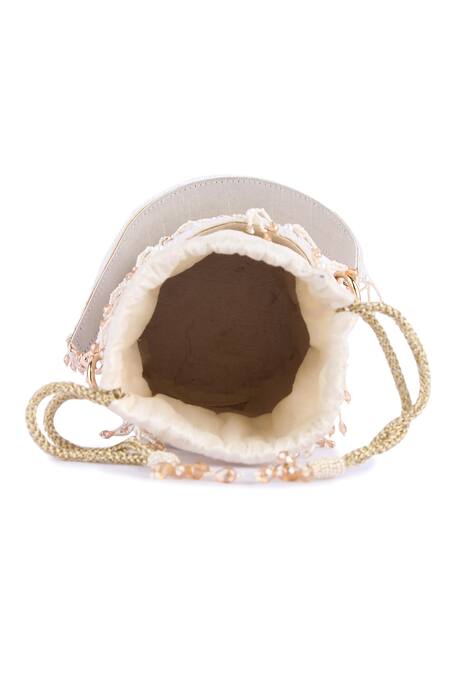 Buy_The Purple Sack_White Sequin Scallop Embroidered Potli 