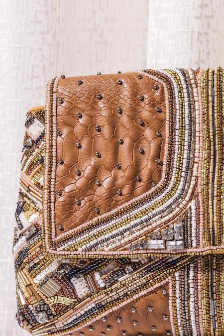 Shop The Purple Sack Multi Color Cut Work, Beads Hand Embroidered Clutch Bag at Aza Fashions Shop_The Purple Sack_Multi Color Cut Work, Beads Hand Embroidered Clutch Bag _at_Aza_Fashions