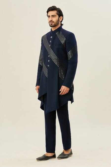 Buy Arihant Rai Sinha Blue Polyester, Taffeta, Silk Embroidery Full Sleeve Bandhgala And Pant Set Online at Aza Fashions Buy_Arihant Rai Sinha_Blue Polyester, Taffeta, Silk Embroidery Full Sleeve Bandhgala And Pant Set_Online_at_Aza_Fashions