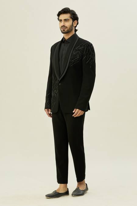 Arihant Rai Sinha Black Polyester, Taffeta Cut Work Cutdana Embroidered Blazer And Pant Set Online at Aza Fashions Arihant Rai Sinha_Black Polyester, Taffeta Cut Work Cutdana Embroidered Blazer And Pant Set_Online_at_Aza_Fashions