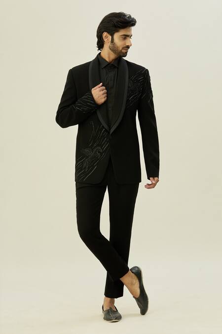 Shop Arihant Rai Sinha Black Polyester, Taffeta Cut Work Cutdana Embroidered Blazer And Pant Set Online at Aza Fashions Shop_Arihant Rai Sinha_Black Polyester, Taffeta Cut Work Cutdana Embroidered Blazer And Pant Set_Online_at_Aza_Fashions
