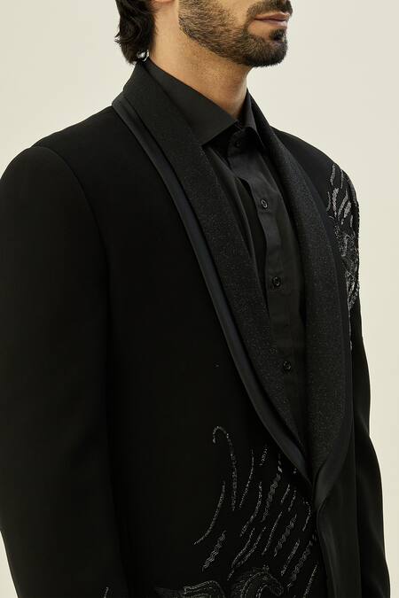 Arihant Rai Sinha Black Polyester, Taffeta Cut Work Cutdana Embroidered Blazer And Pant Set at Aza Fashions Arihant Rai Sinha_Black Polyester, Taffeta Cut Work Cutdana Embroidered Blazer And Pant Set_at_Aza_Fashions