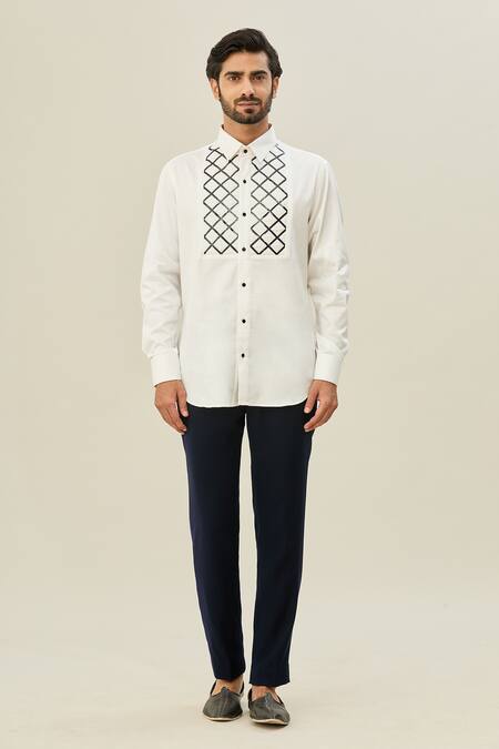 Buy_Arihant Rai Sinha_Black Polyester, Taffeta, Cotton Cut Work Cutdana Blazer And Pant Set_Online_at_Aza_Fashions