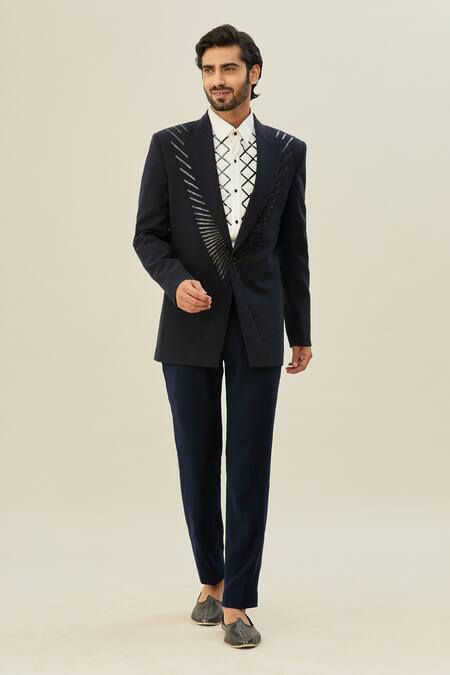 Arihant Rai Sinha_Black Polyester, Taffeta, Cotton Cut Work Cutdana Blazer And Pant Set_at_Aza_Fashions