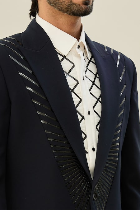 Buy_Arihant Rai Sinha_Black Polyester, Taffeta, Cotton Cut Work Cutdana Blazer And Pant Set