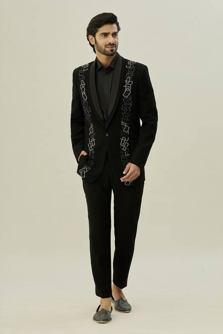 Arihant Rai Sinha Black Polyester, Taffeta Cut Work, Embroidery Thread Blazer And Pant Set Online at Aza Fashions Arihant Rai Sinha_Black Polyester, Taffeta Cut Work, Embroidery Thread Blazer And Pant Set_Online_at_Aza_Fashions