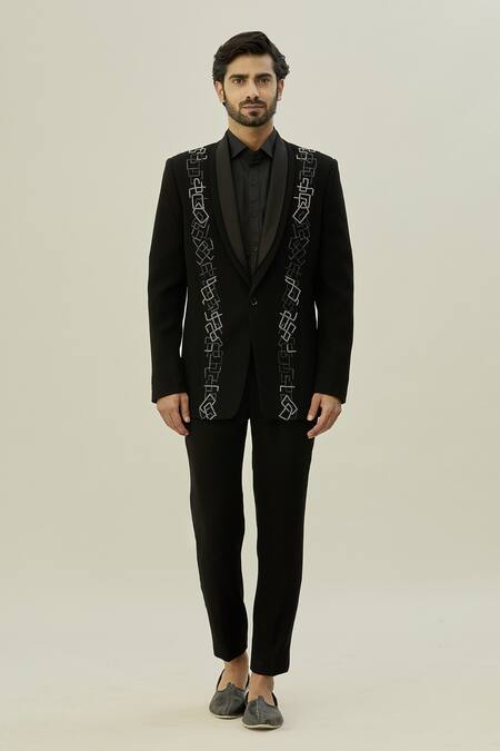 Arihant Rai Sinha Black Polyester, Taffeta Cut Work, Embroidery Thread Blazer And Pant Set at Aza Fashions Arihant Rai Sinha_Black Polyester, Taffeta Cut Work, Embroidery Thread Blazer And Pant Set_at_Aza_Fashions