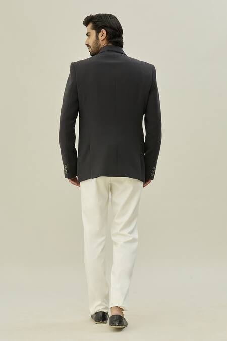 Shop Arihant Rai Sinha Grey Polyester, Silk Cut Work Abstract Embroidered Blazer And Pant Set at Aza Fashions Shop_Arihant Rai Sinha_Grey Polyester, Silk Cut Work Abstract Embroidered Blazer And Pant Set_at_Aza_Fashions