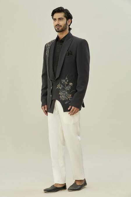 Arihant Rai Sinha Grey Polyester, Silk Cut Work Abstract Embroidered Blazer And Pant Set Online at Aza Fashions Arihant Rai Sinha_Grey Polyester, Silk Cut Work Abstract Embroidered Blazer And Pant Set_Online_at_Aza_Fashions