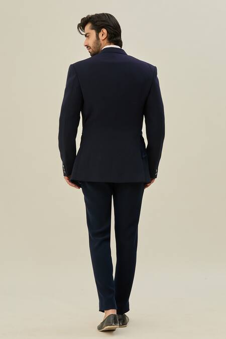 Shop_Arihant Rai Sinha_Blue Lycra, Taffeta Beads Abstract Work Blazer And Pant Set_at_Aza_Fashions