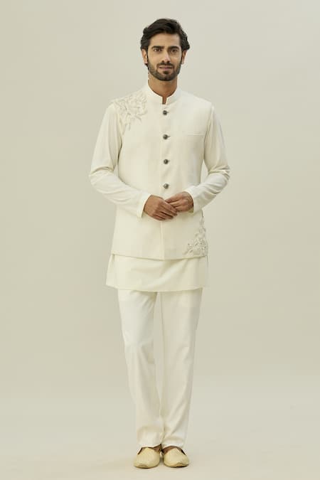 Aryavir Malhotra Floral Placement Embroidered Bundi & Kurta Set 