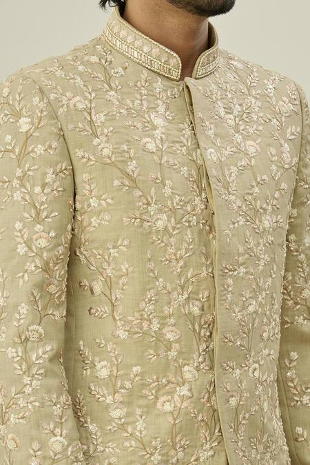 Buy Arihant Rai Sinha Beige Cotton, Taffeta Cut Work Cutdana Embroidered Bandhgala Set Online at Aza Fashions Buy_Arihant Rai Sinha_Beige Cotton, Taffeta Cut Work Cutdana Embroidered Bandhgala Set_Online_at_Aza_Fashions