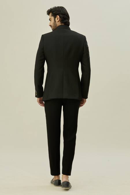 Shop Arihant Rai Sinha Black Cotton, Taffeta Cut Work Thread Embroidered Bandhgala Set at Aza Fashions Shop_Arihant Rai Sinha_Black Cotton, Taffeta Cut Work Thread Embroidered Bandhgala Set_at_Aza_Fashions