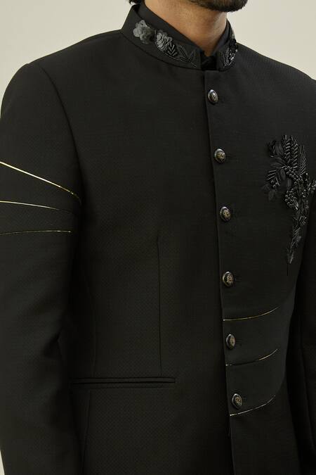 Buy Arihant Rai Sinha Black Cotton, Taffeta Cut Work Thread Embroidered Bandhgala Set Online at Aza Fashions Buy_Arihant Rai Sinha_Black Cotton, Taffeta Cut Work Thread Embroidered Bandhgala Set_Online_at_Aza_Fashions