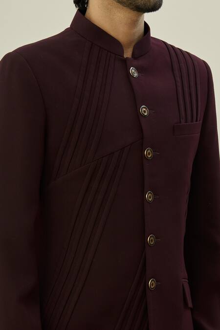 Buy Arihant Rai Sinha Wine Polyester Pintuck Bandhgala And Pant Set Online at Aza Fashions Buy_Arihant Rai Sinha_Wine Polyester Pintuck Bandhgala And Pant Set_Online_at_Aza_Fashions