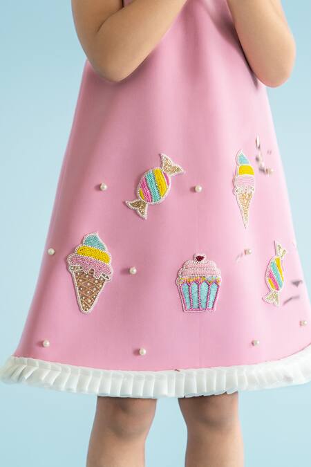 Ruchika Lath Label_Pink Neoprene Pearls, Sequins, Beads Candy Embellished A-line Dress _Online_at_Aza_Fashions