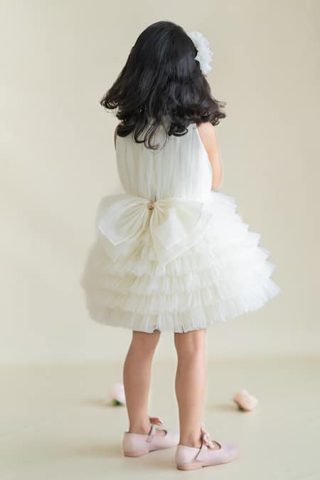 Shop_Ruchika Lath Label_Off White Tulle, Crepe Sequins, Pearls Ballerina Embellished Layered Dress _at_Aza_Fashions