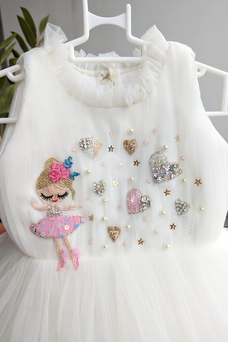 Ruchika Lath Label_Off White Tulle, Crepe Sequins, Pearls Ballerina Embellished Layered Dress _Online_at_Aza_Fashions
