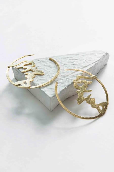 DE'Anma_Gold Plated Beltza Oak Root Carved Hoops _Online_at_Aza_Fashions